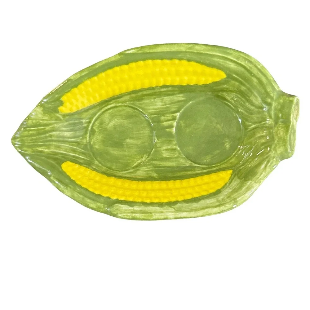 Vintage Yellow‎ Corn on the Cob Salt & Pepper Shaker Set with Plate 1978